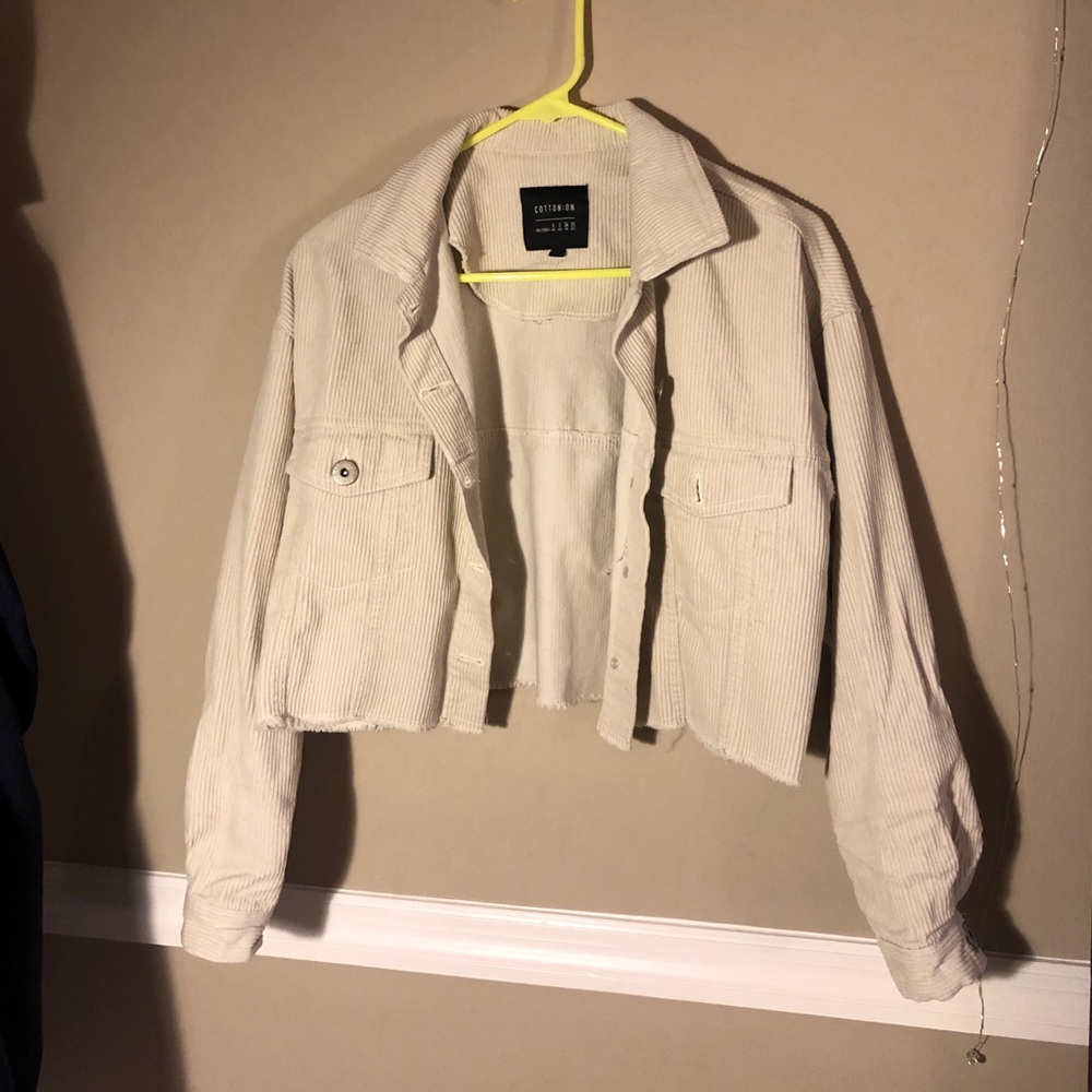 Cropped Off White Corduroy Jacket, XS